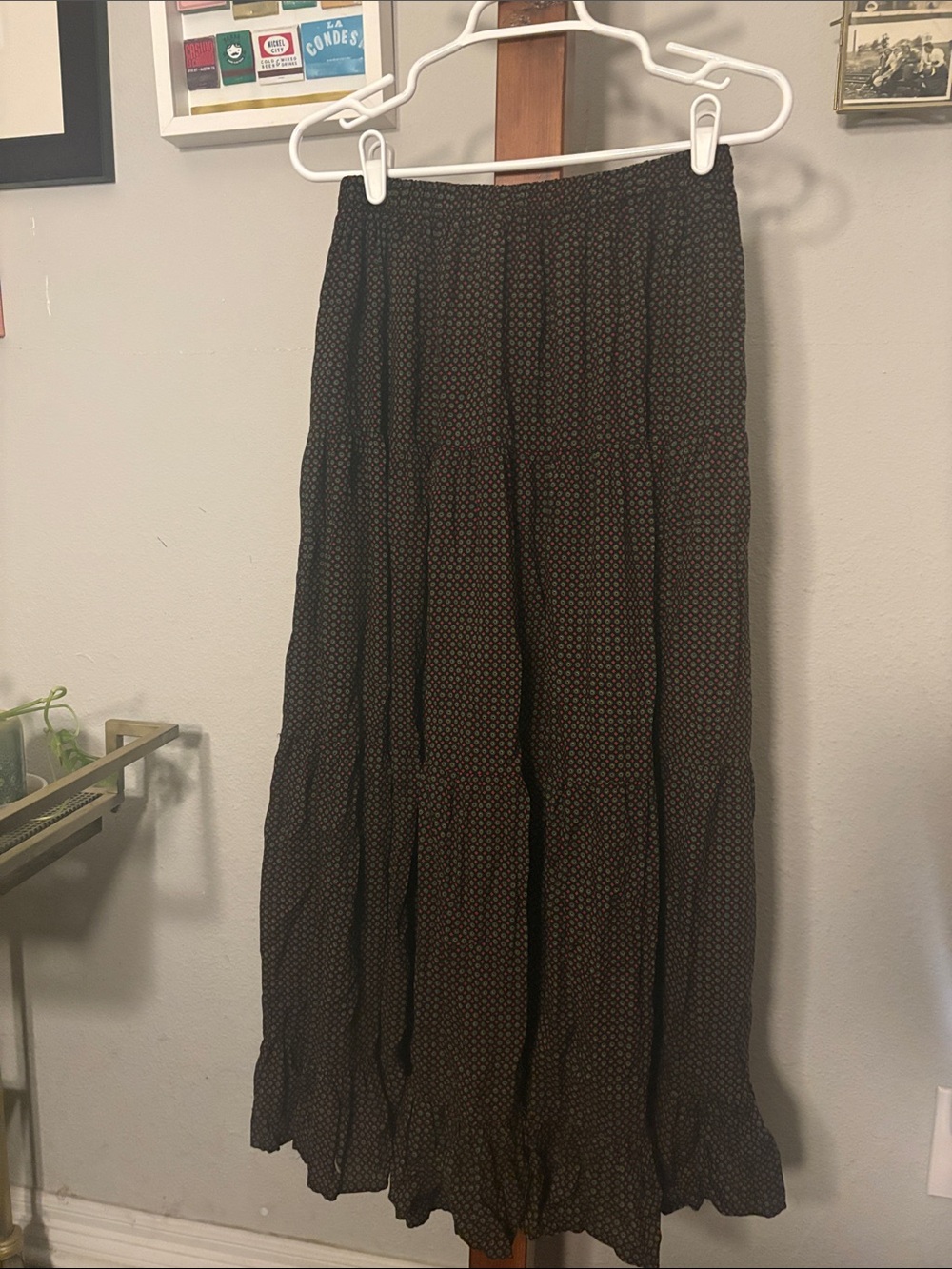 Women's Black Printed Tiered Maxi Skirt